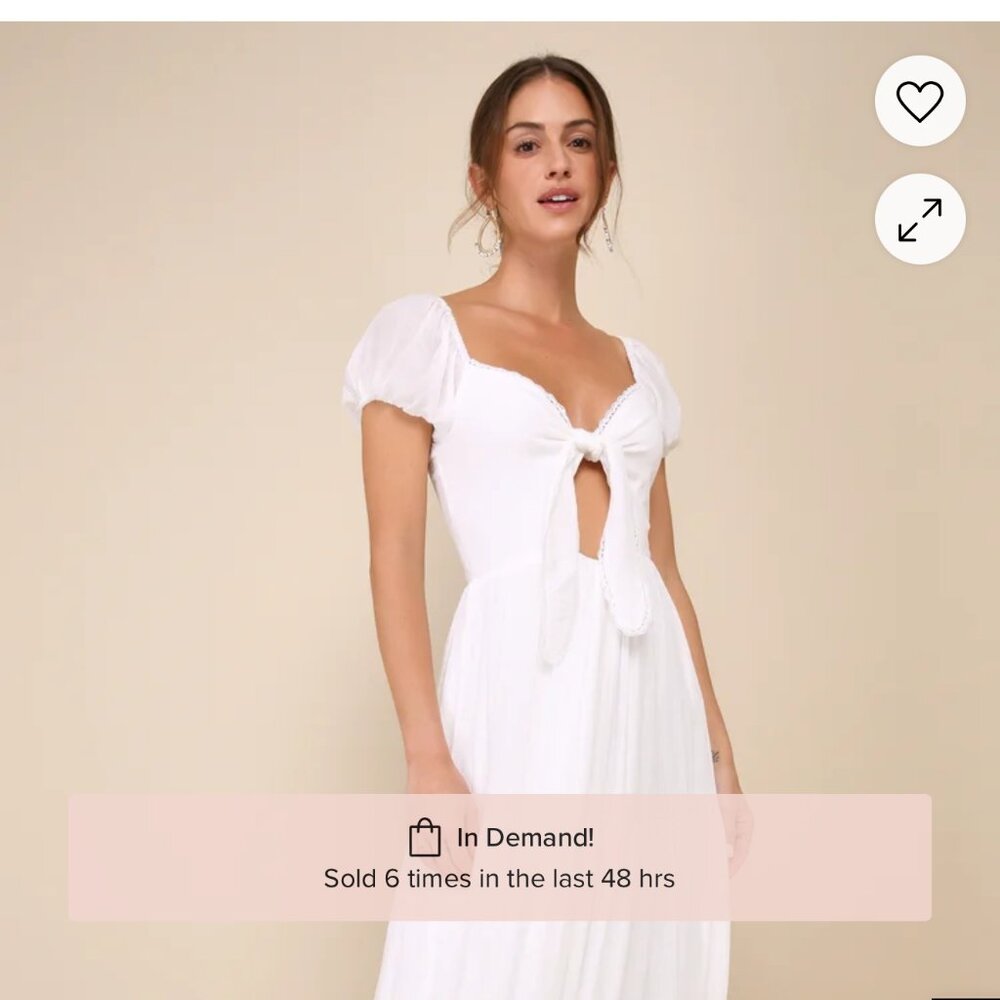 White Tiered Tie-Front Puff Sleeve Midi Dress